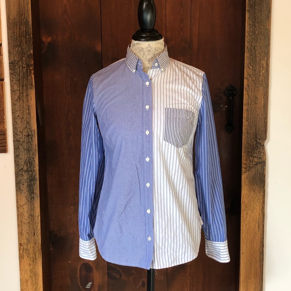 J. Crew Blue and White Contrast Stripe Shirt